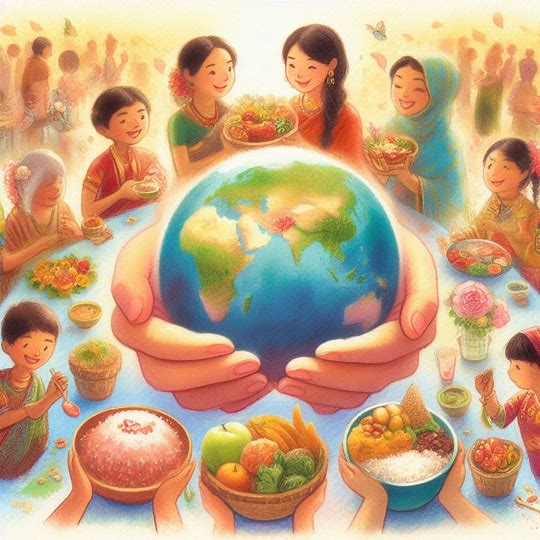 地球と食べ物を分け合う人々